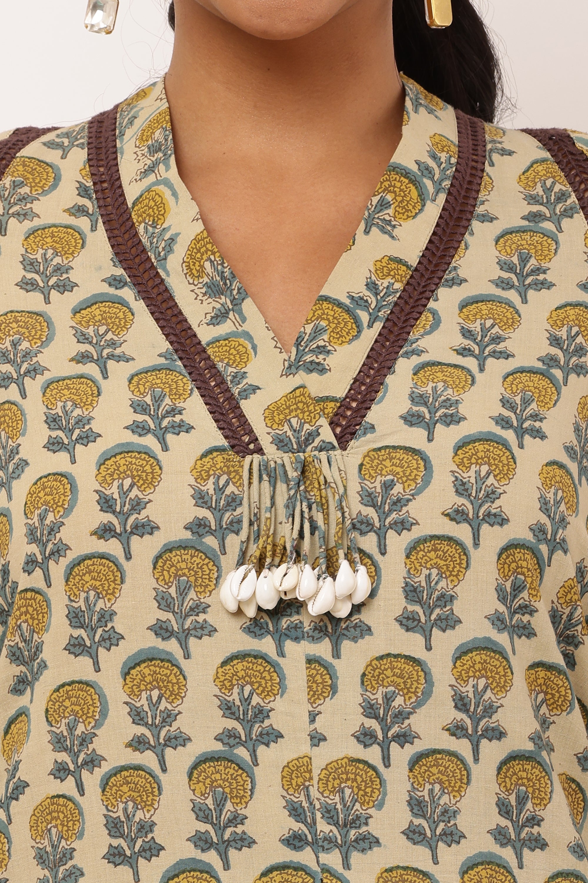 WOMENS BEIGE BLOSSOM KURTA CO-ORD SET